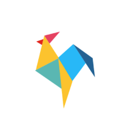 stylized rooster graphic made of squares and triangles