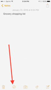 start of shopping list