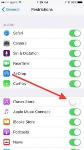 turn in-app purchases for iTunes off