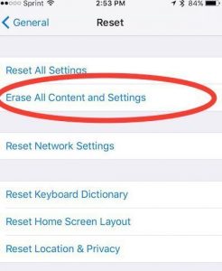 erase all content and settings on iPhone