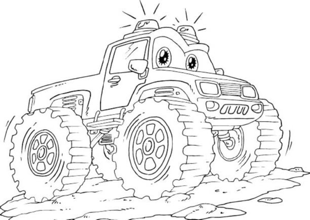 drawing monster truck coloring pages with kids