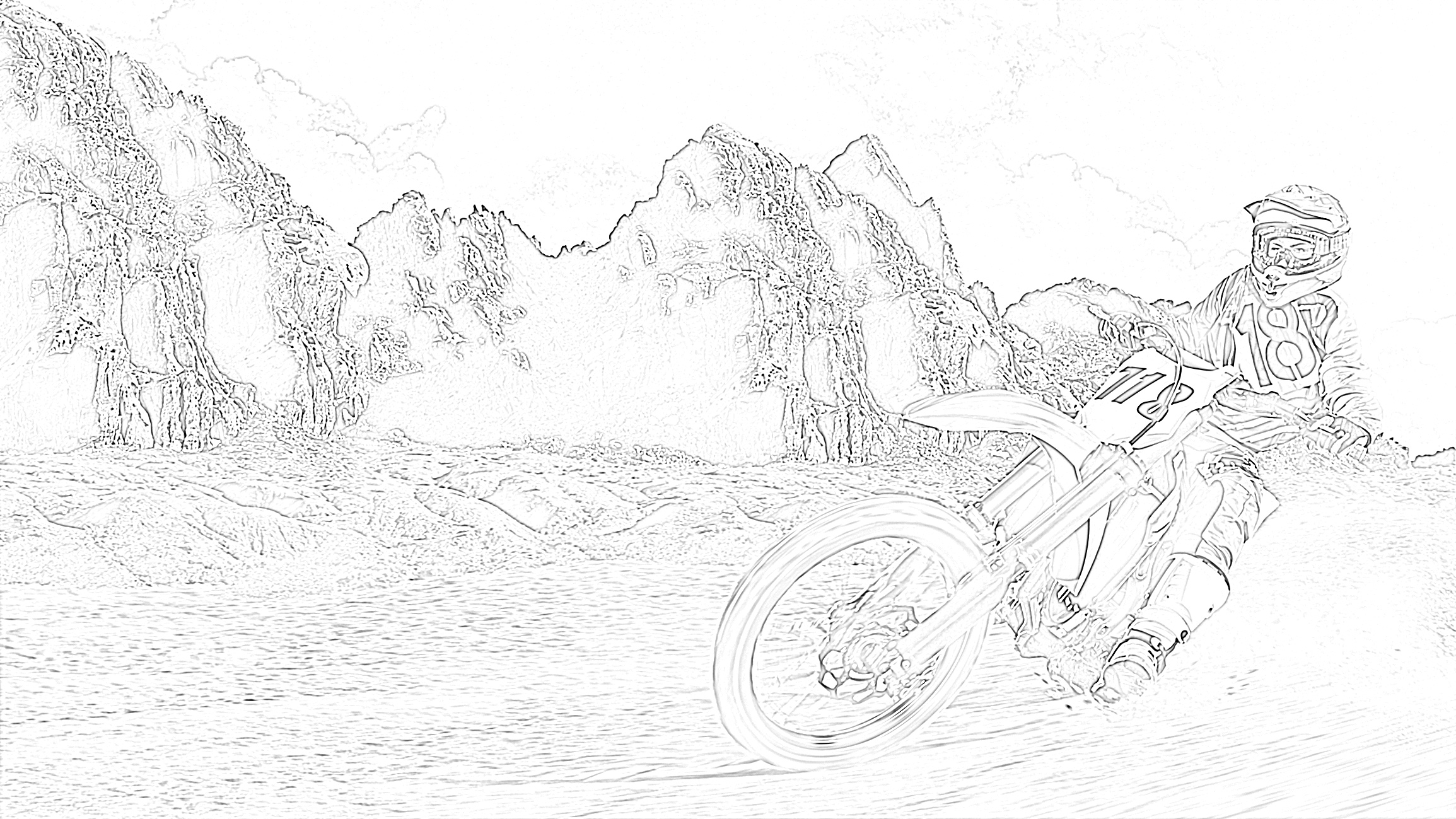 Dirt bike mountain scene coloring page | | BestAppsForKids.com