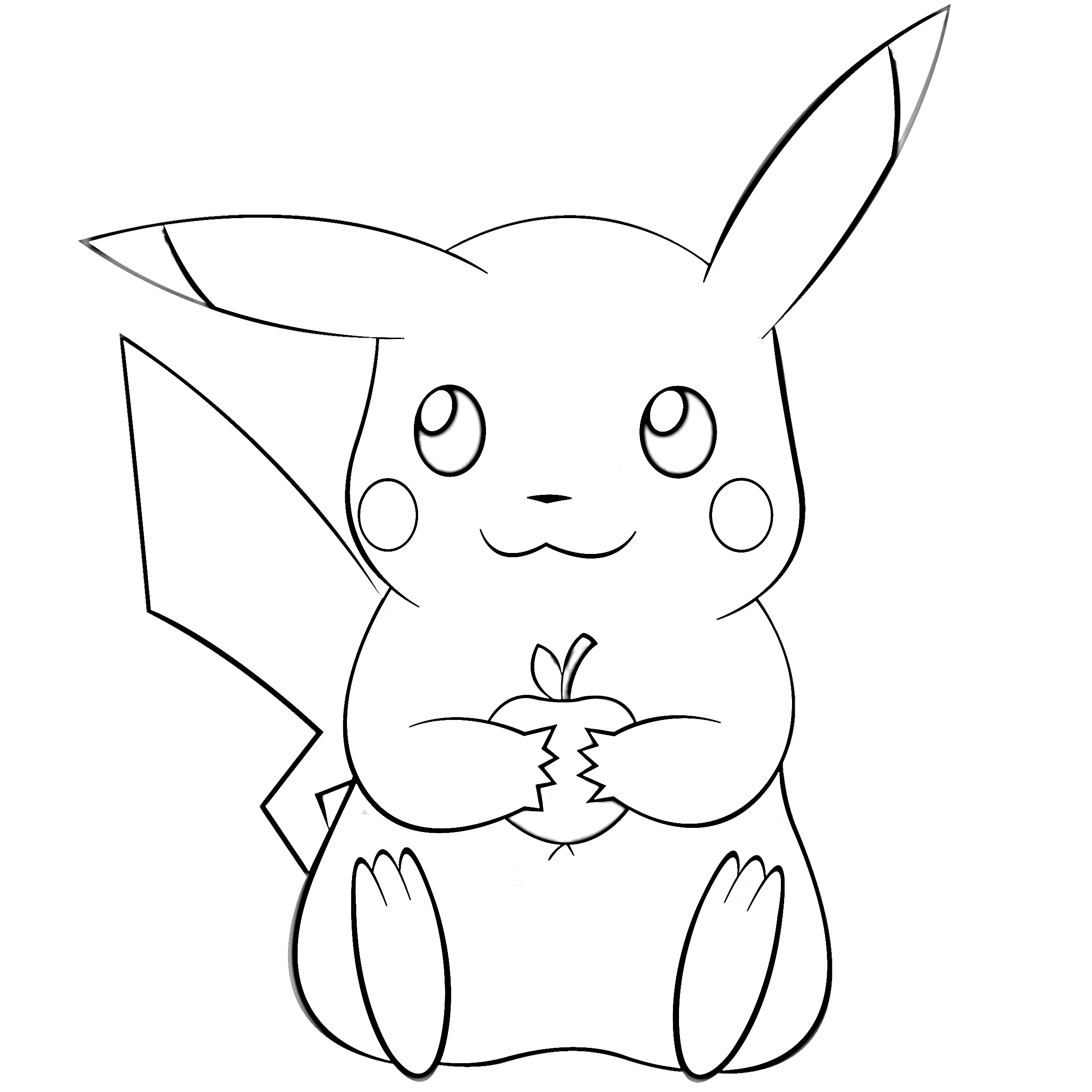 Pikachu Eating Apple Coloring Page