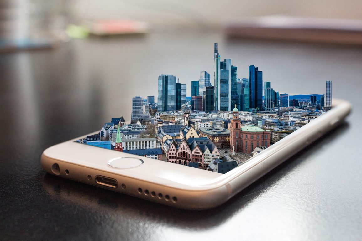 Virtual city rising from a cell phone